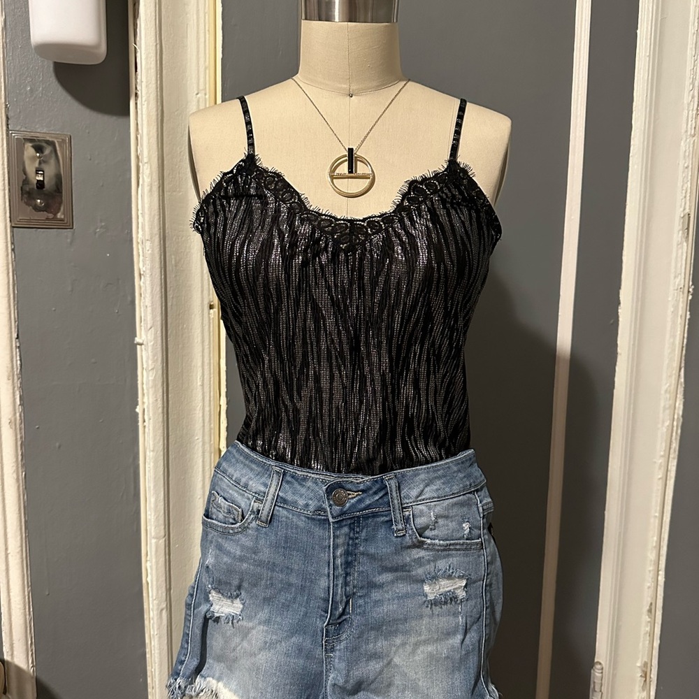 Silver Metallic & Black Patterned tank top